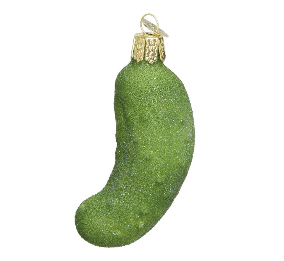 2) Glistening Pickle Glass Blown Ornament