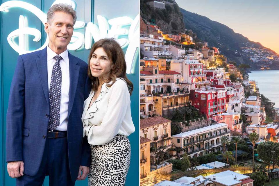 <p>Frank Micelotta/Disney via Getty; Sean Pavone/Getty</p> Gerry Turner and Theresa Nist, and a shot of Positano on the Amalfi Coast