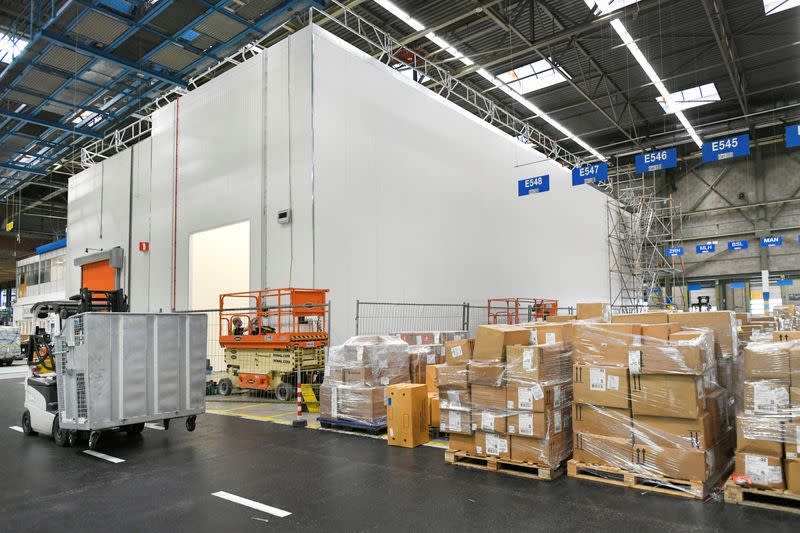 A cold room under construction that is specially prepared for the cooling of medicines and vaccines is seen at Amsterdam's Schiphol Airport