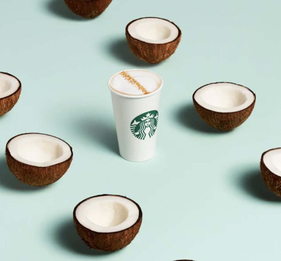 <p>This latte was introduced in <a href="https://www.delish.com/food-news/a30420916/starbucks-plant-based-milks/" rel="nofollow noopener" target="_blank" data-ylk="slk:a grouping of three;elm:context_link;itc:0;sec:content-canvas" class="link ">a grouping of three</a> (with the Almond Milk Honey Flat White and the Oat Milk Honey Latte) last year, but it's by far the most superior of the group. It's light and creamy and tropical in the vaguest sense of the word—a heart-warming delight.</p>