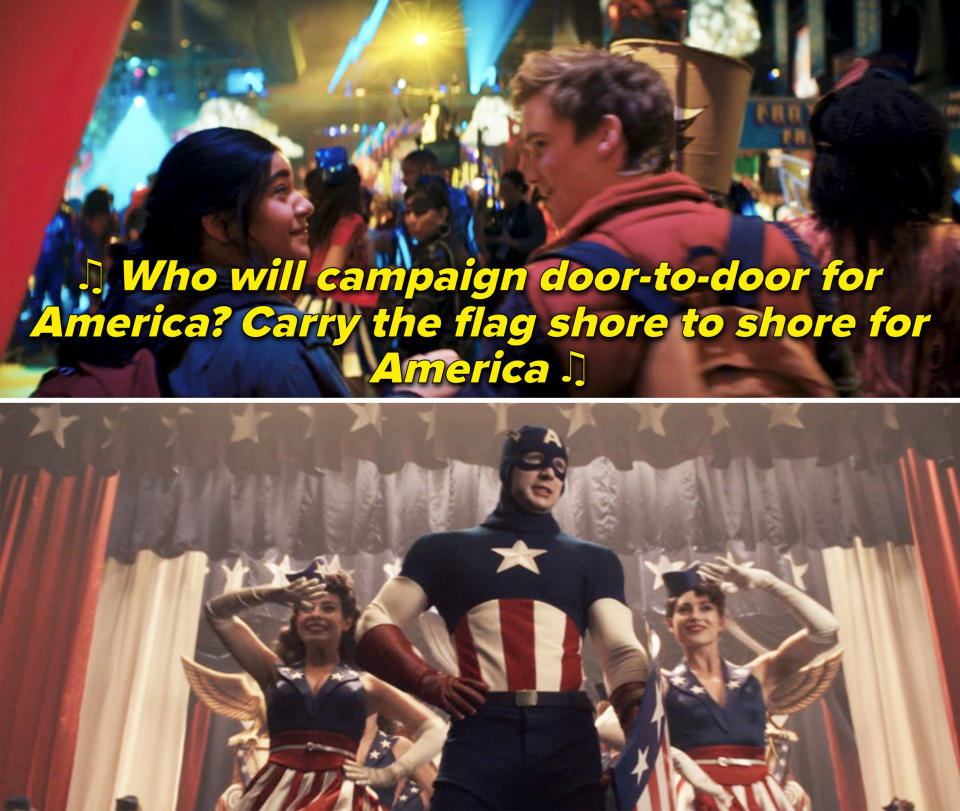 Screenshots from "Ms. Marvel" and "Captain America"