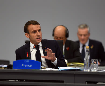 France's President Emmanuel Macron attends the plenary session at the G20 leaders summit in Buenos Aires, Argentina December 1, 2018. G20 Argentina/Handout via REUTERS