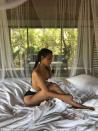 <p>The 37-year-old Kardashian has shared a photo of herself wearing nothing but Calvin Klein undies in a post to her website about her favourite home spa treatments.</p>