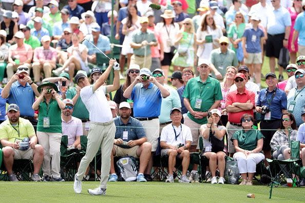 AUGUSTA, GEORGIA - APRIL 10: Jordan Spieth of the United States plays his shot from the second tee during the Par Three Contest prior to the 2024 Masters Tournament at Augusta National Golf Club on April 10, 2024 in Augusta, Georgia. (Photo by Jamie Squire/Getty Images) (Photo by Jamie Squire/Getty Images)