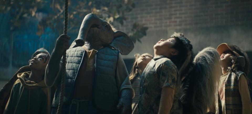 Sweet Tooth. (L to R) Christopher Cooper Jnr as Teddy Turtle, Navi Narayan as Earl Elephant, Aeon Scott as Anna Rabbit, Harvey Gui as Max Skunk in episode 206 of Sweet Tooth. Cr. Courtesy of Netflix © 2023