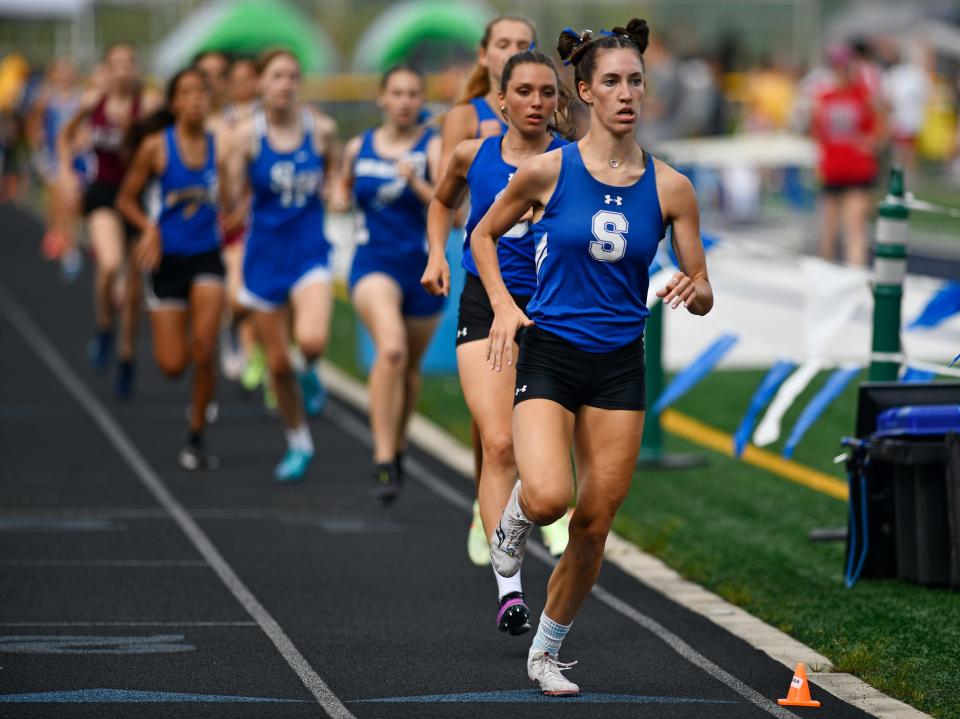Shore Regional's Caroline Donohoe wins the Girls 800 event during the NJSIAA Track Sectionals held at Howell High School on Friday, June 3, 2022.