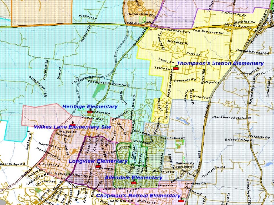 New zones for areas around the new elementary school on Wilkes Lane in Williamson County.