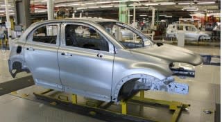 2016 Fiat 500X prototype body shell in assembly plant in Melfi, Italy