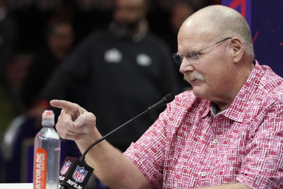 Kansas City Chiefs coach Andy Reid participates in the 2024 Super Bowl Opening Night, Monday, Feb. 5, 2024, in Las Vegas. The San Francisco 49ers face the Kansas City Chiefs in the Super Bowl this Sunday. | Godofredo A. Vásquez, Associated Press