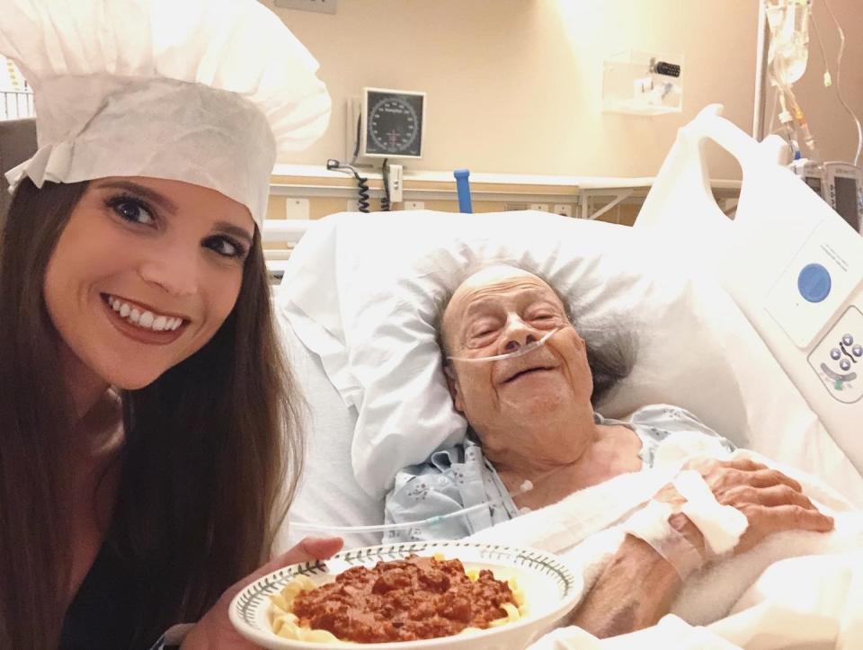 Schoellkopf serves her grandfather homemade Italian noodles in the hospital