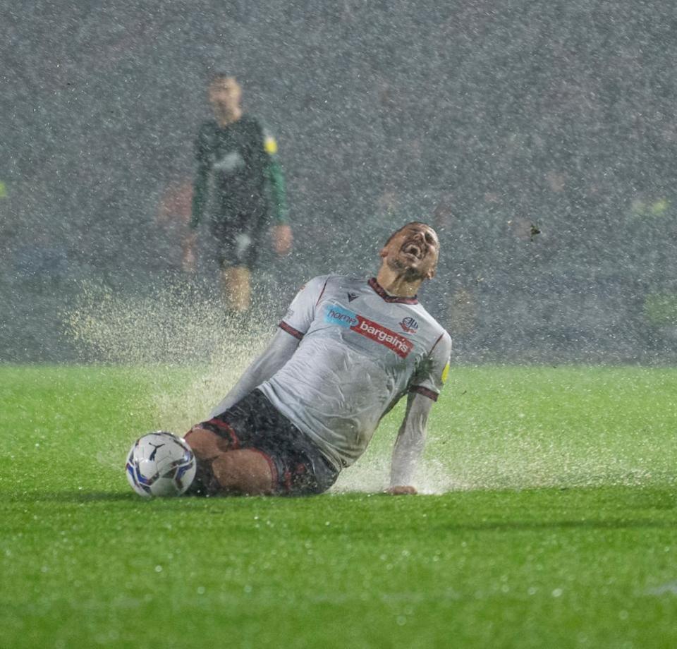 The Bolton News: Antoni Sarcevic's last game for Bolton was a rainy evening at his former club Plymouth Argyle