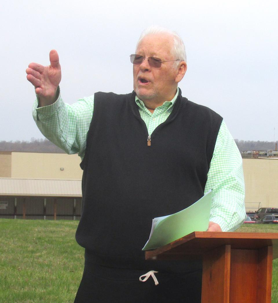 Commissioner Joe Miller points out the efforts of community who have been involved in helping get the new Health District building project moving at Wednesday's groundbreaking ceremony.