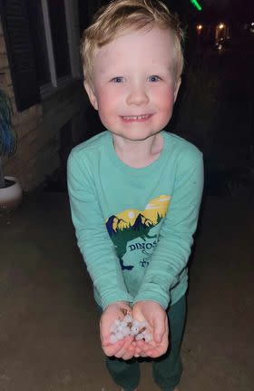 Jackson’s first experience with hail! It fell in east Wichita around 7 p.m.