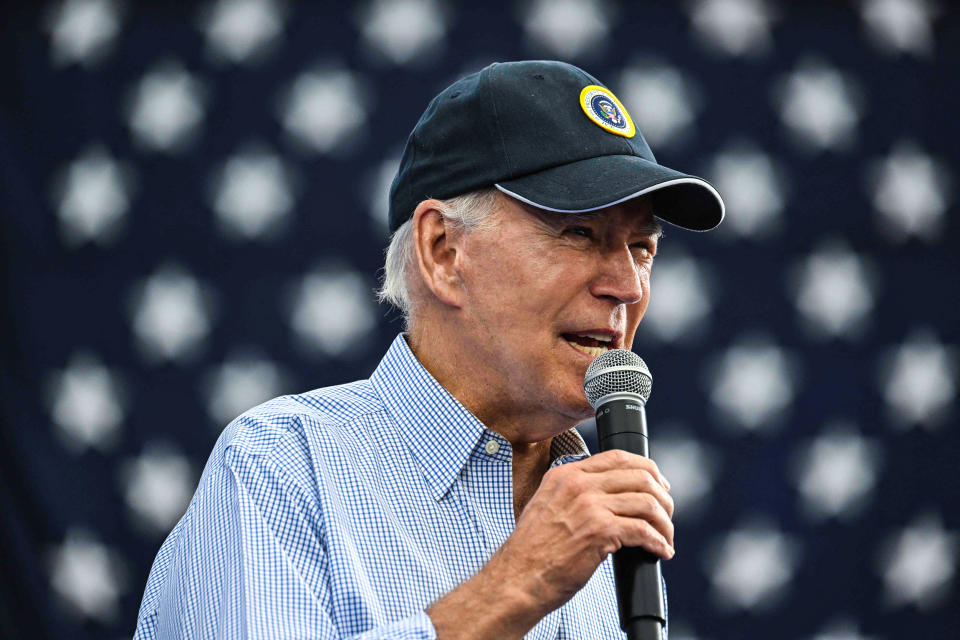 Image: President Joe Biden speaks during Labor Day celebrations in Philadelphia on Sept. 4, 2023. (Jim Watson / AFP - Getty Images)