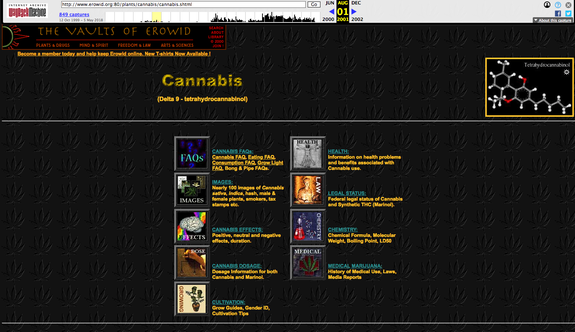 A screenshot of Erowid.org in the year 2001.