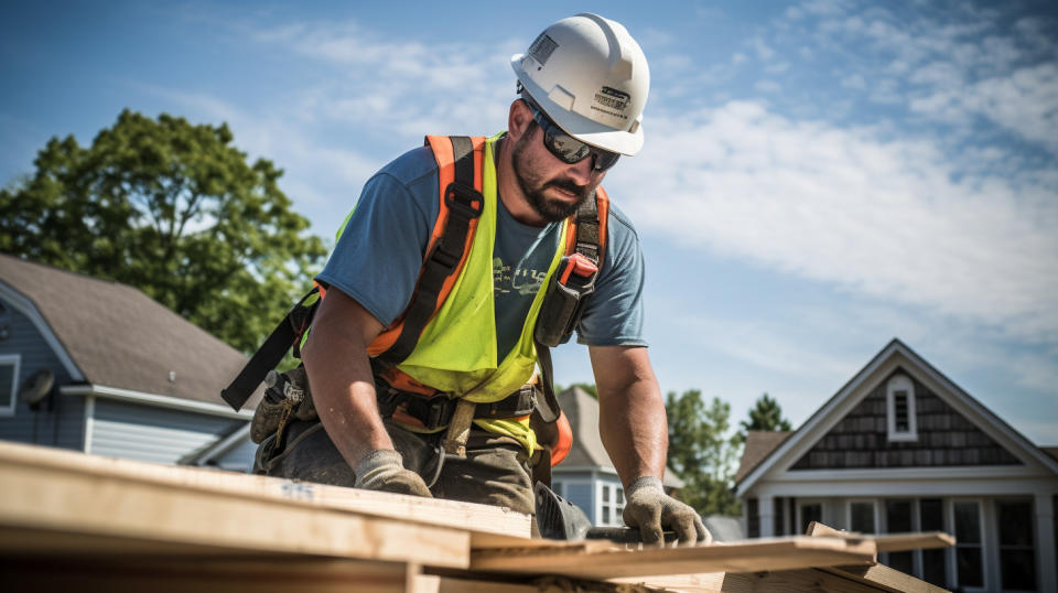 A contractor working on home repairs, perfecting the details of a homeowner's dream.