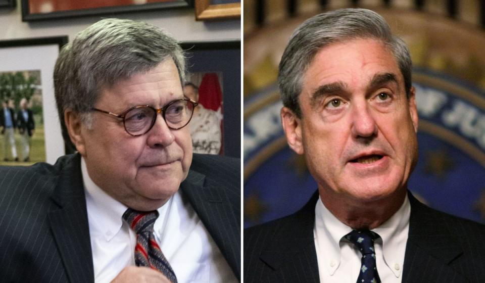 William Barr (left), Trump's nominee for attorney general, sent a 19-page memo to Deputy AG Rod Rosenstein in June objecting to Robert Mueller's (right) investigation. (Photo: Getty)