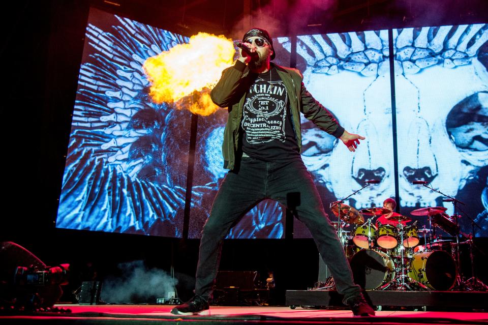 M. Shadows of Avenged Sevenfold performs at the Rock On The Range Music Festival at Mapfre Stadium on Saturday, May 19, 2018, in Columbus, Ohio.