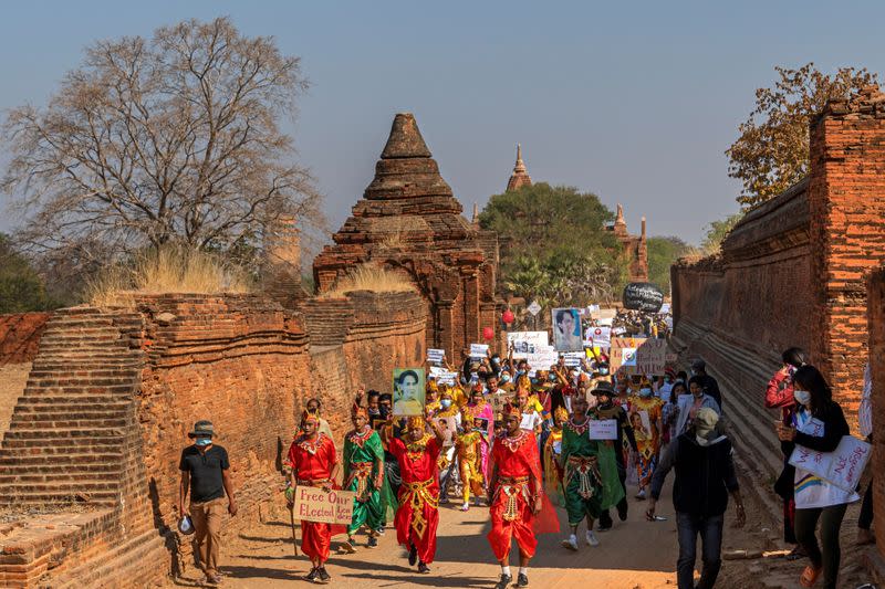 Rally against the military coup in the ancient city of Bagan