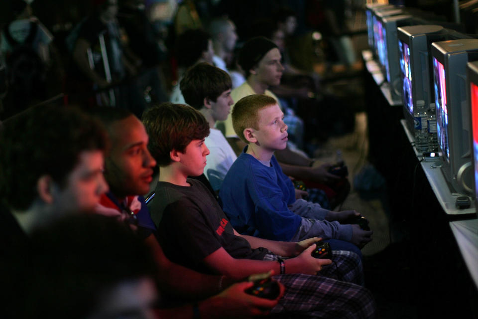 Competitors play video games on monitors during the Major League Gaming Pro Circuit event June 8, 2007 at the Meadowlands Expo Center in East Rutherford, New Jersey.  / Credit: Spencer Platt / Getty Images