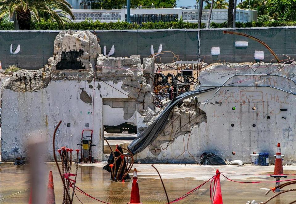 Partial view of what remains from the back of the elevator shaft shear wall photographed on June 3, 2022, at the site where the Champlain Towers South beachfront condominium collapsed.