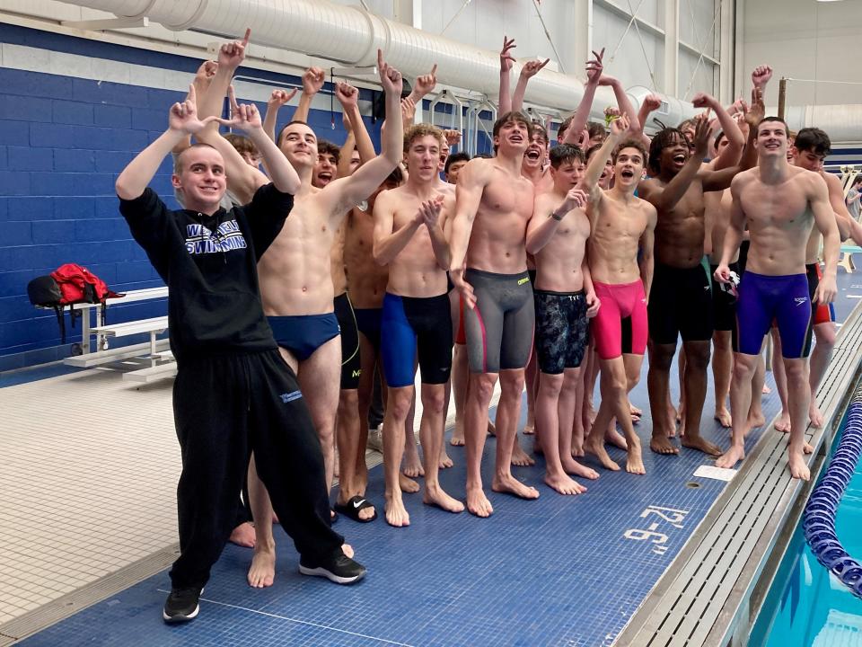 The Westfield boys swim team defeated Cherry Hill East to regain its NJSIAA Public A title on Feb. 26, 2023.