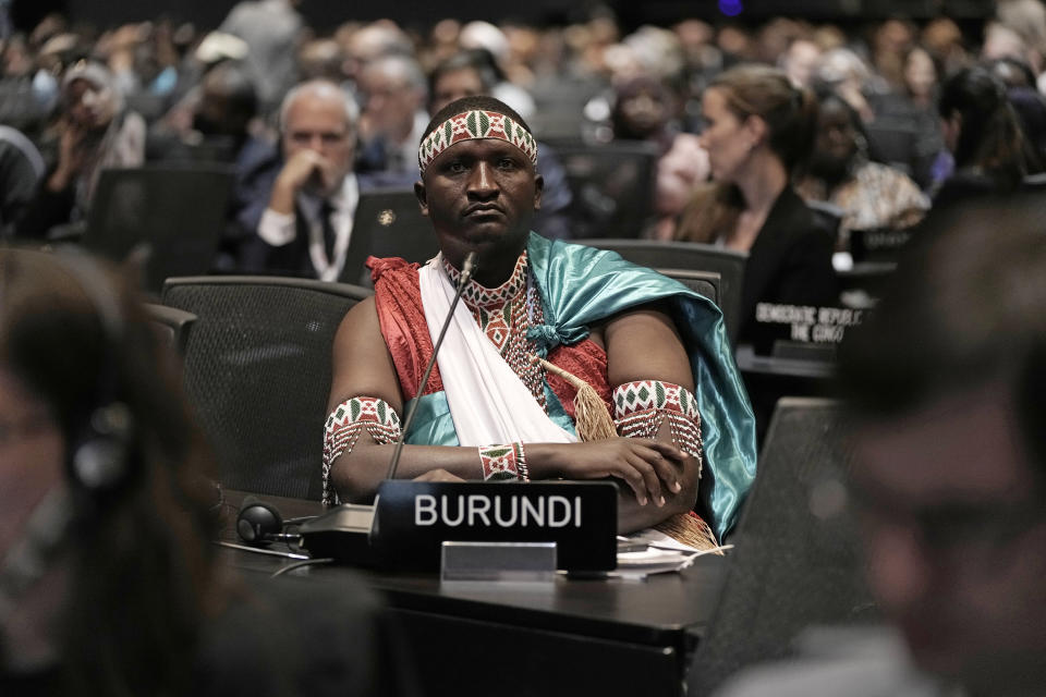 A delegate from Burundi listens to a review of the state of discussions at the COP27 U.N. Climate Summit, Friday, Nov. 18, 2022, in Sharm el-Sheikh, Egypt. (AP Photo/Nariman El-Mofty)