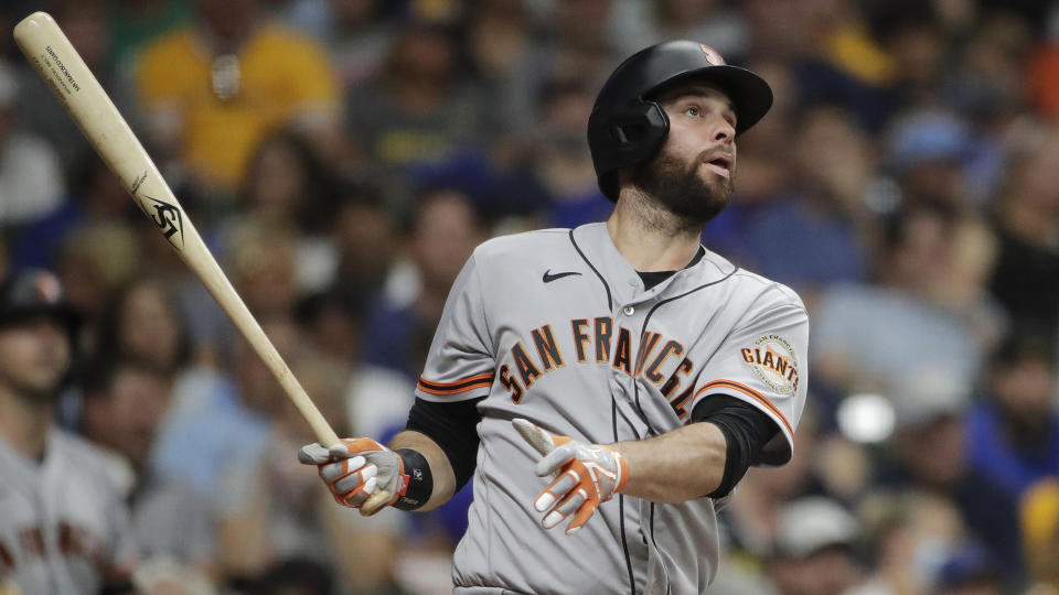 Brandon Belt will bring valuable World Series experience to the Blue Jays&#39; clubhouse. (AP Photo/Aaron Gash)