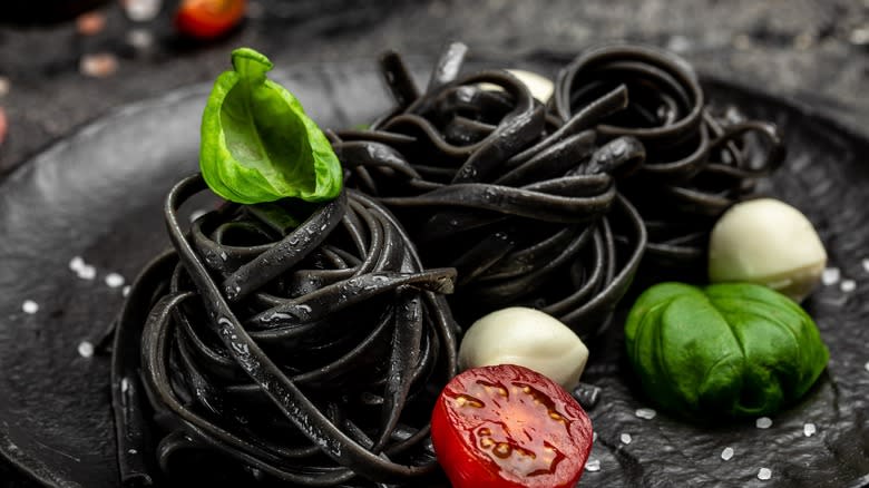 close up shot of squid ink pasta