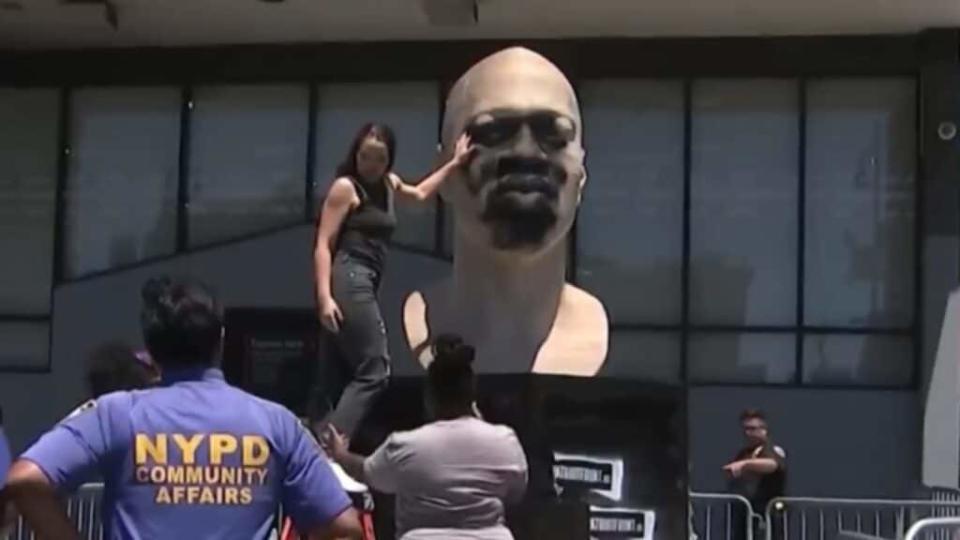 “It’s only been five days, and it’s very disheartening,” said George Floyd family spokesperson Courtney Nelson of his statue’s defacing in Brooklyn, “and it’s disgusting, and it’s sad, and it’s cowardly.” (NBC New York)