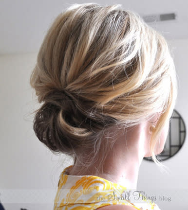 <div class="caption-credit"> Photo by: The Small Things Blog</div><b>The Chic Updo</b> <br> Pretty and easy - the perfect combo for a busy mom. This how-to is full of pictures and has a video to go with it, so there are lots of examples! <br> <i>Get the how-to <a rel="nofollow noopener" href="http://www.thesmallthingsblog.com/2011/09/chic-updo.html" target="_blank" data-ylk="slk:The Small Things Blog;elm:context_link;itc:0;sec:content-canvas" class="link ">The Small Things Blog</a>.</i> <br> <b>MORE ON BABBLE</b> <br> <a rel="nofollow noopener" href="http://www.babble.com/home/25-totally-pretty-10-minute-hairstyles/?cmp=ELP|bbl|lp|YahooShine|Main||041813||Sponthe25mostbeautifuleasyupdos|famE|||" target="_blank" data-ylk="slk:25 chic hairstyles that take less than 10 minutes;elm:context_link;itc:0;sec:content-canvas" class="link ">25 chic hairstyles that take less than 10 minutes</a> <br> <a rel="nofollow noopener" href="http://www.babble.com/home/10-of-the-worlds-best-beauty-tricks/?cmp=ELP|bbl|lp|YahooShine|Main||041813||Sponthe25mostbeautifuleasyupdos|famE|||" target="_blank" data-ylk="slk:10 beauty secrets every woman should know;elm:context_link;itc:0;sec:content-canvas" class="link ">10 beauty secrets every woman should know</a> <br>