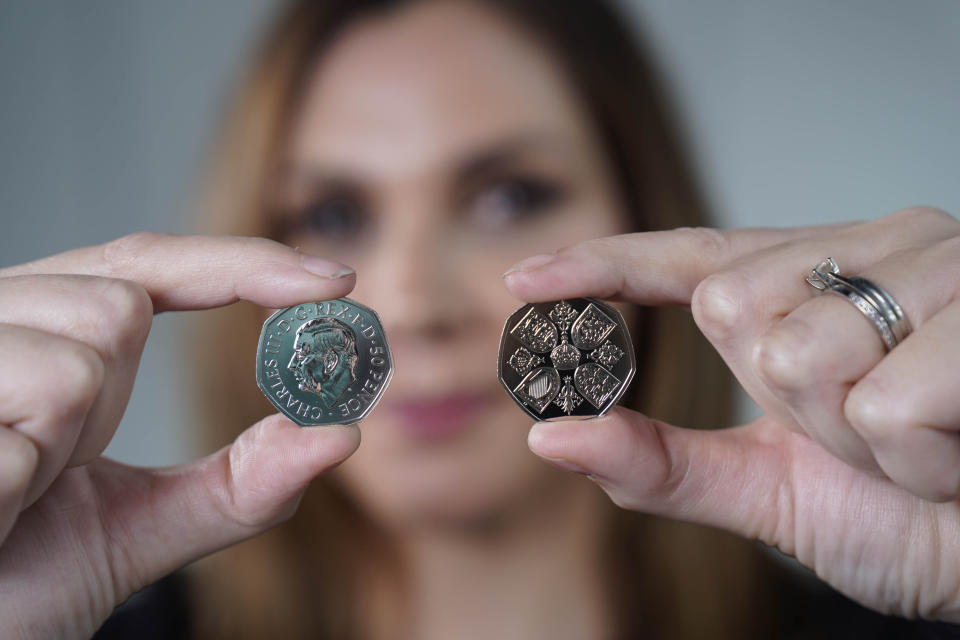 The first coins featuring the portrait of King Charles III are struck at the royal Mint in Pontyclun. Photo: PA