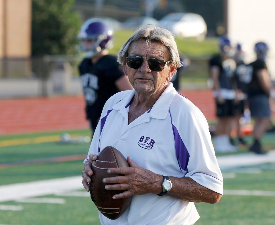 Jerry Schulte, shown last August, has resigned as Rumson-Fair Haven's head football coach. His son Jeremy Schulte will take over as the Bulldogs' head coach. Jerry Schulte will remain on the Bulldogs' coaching staff as the defensive coordinator.