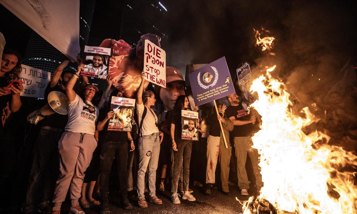 <span>Protests were held across Israel on 25 May, including in Tel Aviv, with calls for an immediate hostage deal and early elections.</span><span>Photograph: Mostafa Alkharouf/Anadolu/Getty Images</span>
