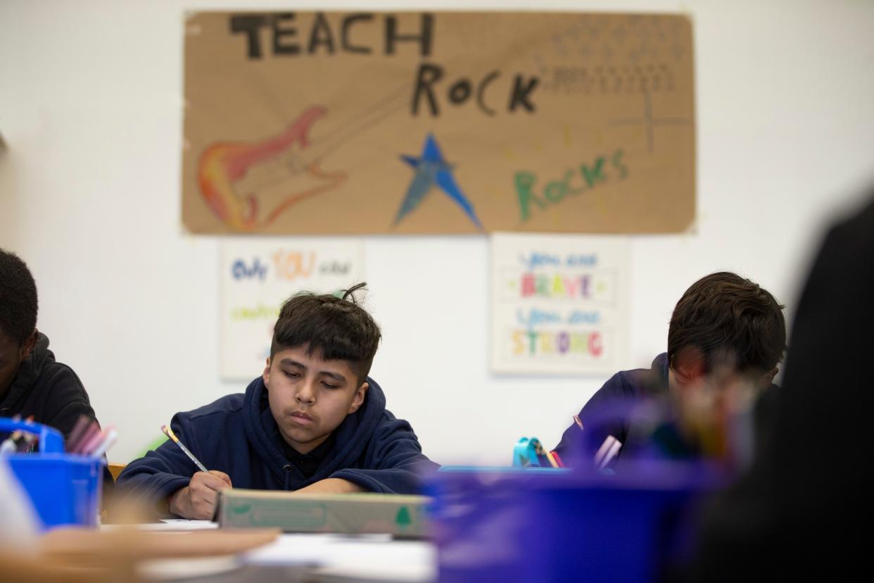 Musician and actor Steven Van Zandt visits the Dr. Martin Luther King Jr. Middle School Feb. 27 in Asbury Park to talk about his TeachRock leaning curriculum.