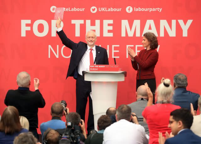 Jeremy Corbyn with Rotherham Sarah Champion. (Danny Lawson/PA)