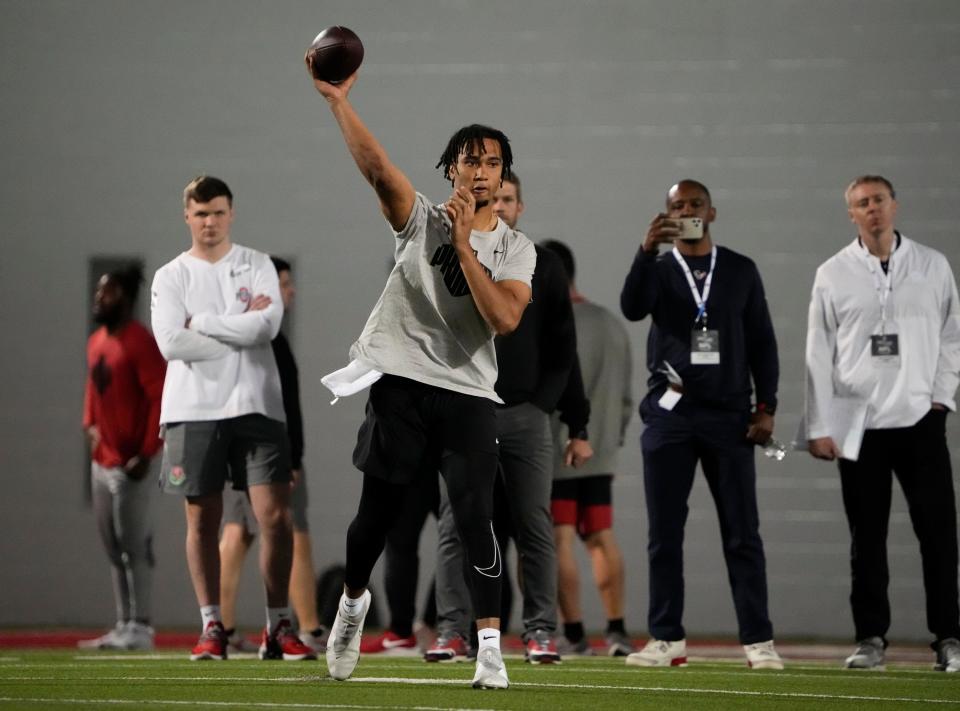 Ohio State's C.J. Stroud will be one of 46 college quarterbacks tutoring high school and middle school signal callers at the Manning Passing Academy.