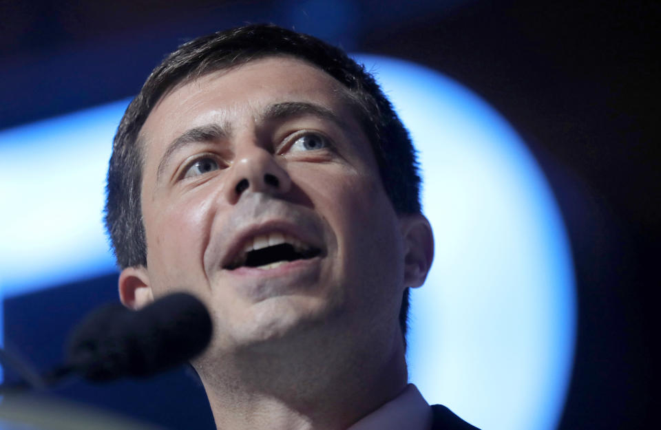 In this July 7, 2019, photo, Democratic presidential candidate South Bend Mayor Pete Buttigieg speaks at the 25th Essence Festival in New Orleans. Buttigieg has a message for white liberals who decry racism: “Good intentions are not going to be enough.” The Democratic presidential candidate is combating perceptions that he’s out of touch with African Americans and will struggle to win their votes. (AP Photo/Gerald Herbert)