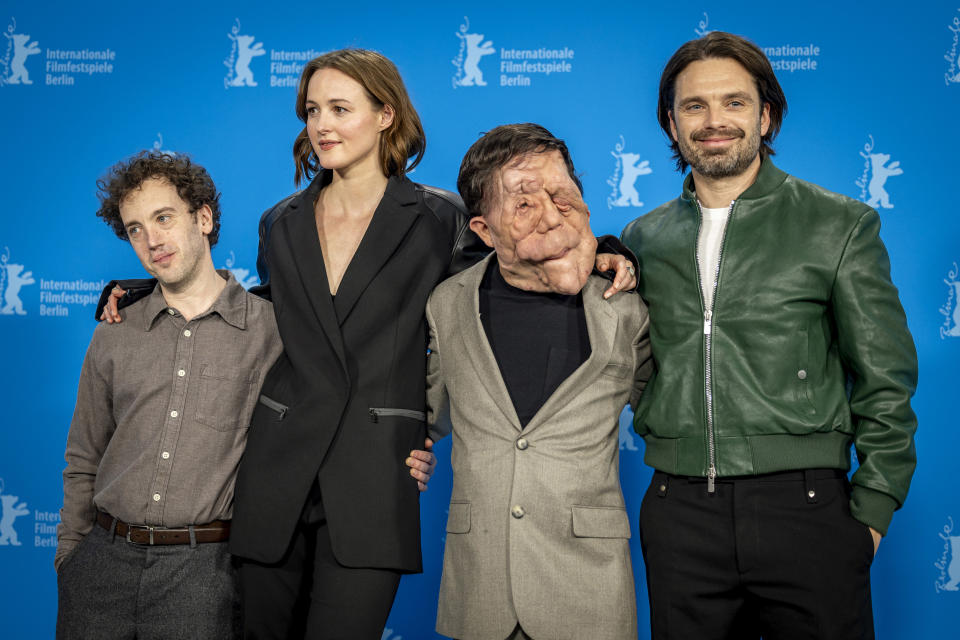 Director Aaron-Schimberg with the actors Renate Reinsve, Adam Pearson and Sebastian Stan