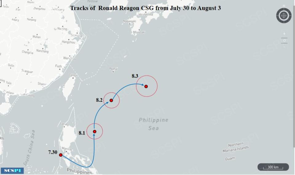 雷根號最新動向。（圖／翻攝自「南海戰略態勢感知計畫推特）