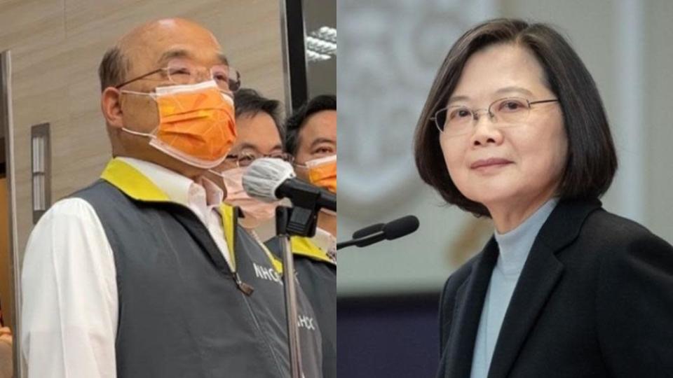 總統蔡英文（右）、行政院長蘇貞昌（左）。（圖／TVBS、蔡英文臉書）