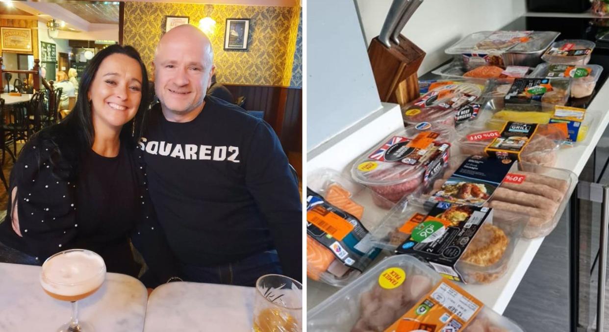 Michelle Newton has saved thousands of pounds by shopping for yellow sticker produce, pictured with her husband. (Michelle Newton/Caters)