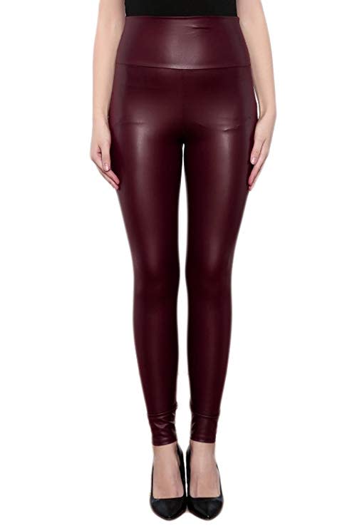 wine faux leather leggings