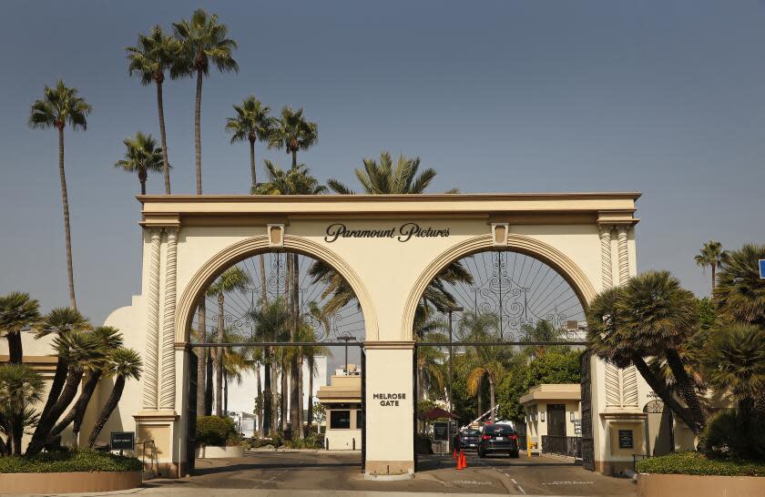 LOS ANGELES, CA - OCTOBER 19: The Melrose Gate of Paramount Pictures Studio located at 5555 Melrose Ave in Hollywood. A sexual assault suspect who was arrested on the Paramount lot early Monday after a 90-minute standoff with police has been identified as Bryan Gudiel Barrios. Fullerton Police Cpl. Billy Phu said that Barrios, 36, is currently hospitalized with non-lethal, self-inflicted knife wounds. Hollywood on Monday, Oct. 19, 2020 in Los Angeles, CA. (Al Seib / Los Angeles Times