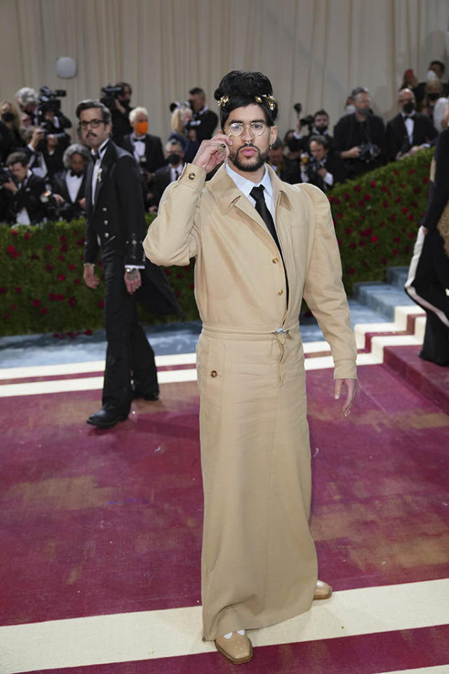 Bad Bunny Balls Out In Burberry Trench Dress & Retro-Inspired Shoes at Met  Gala 2022