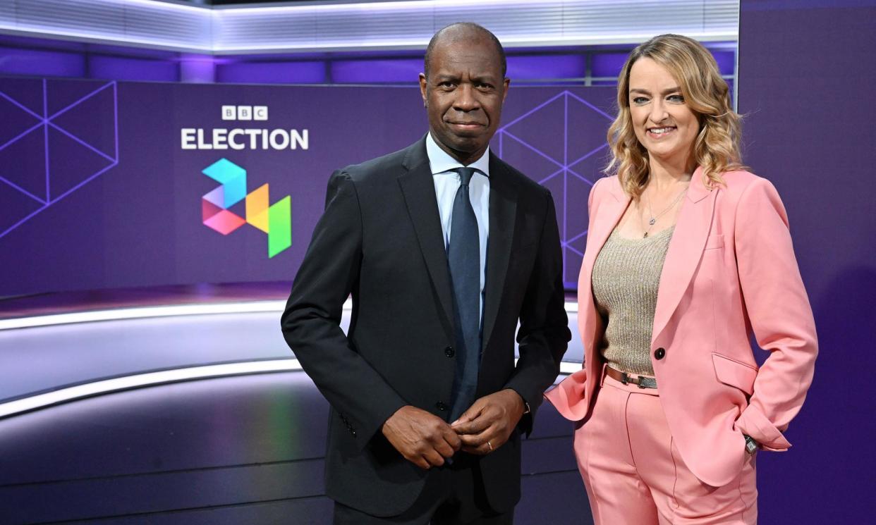 <span>Clive Myrie and Laura Kuenssberg fronted the BBC’s election coverage.</span><span>Photograph: Jeff Overs/BBC</span>