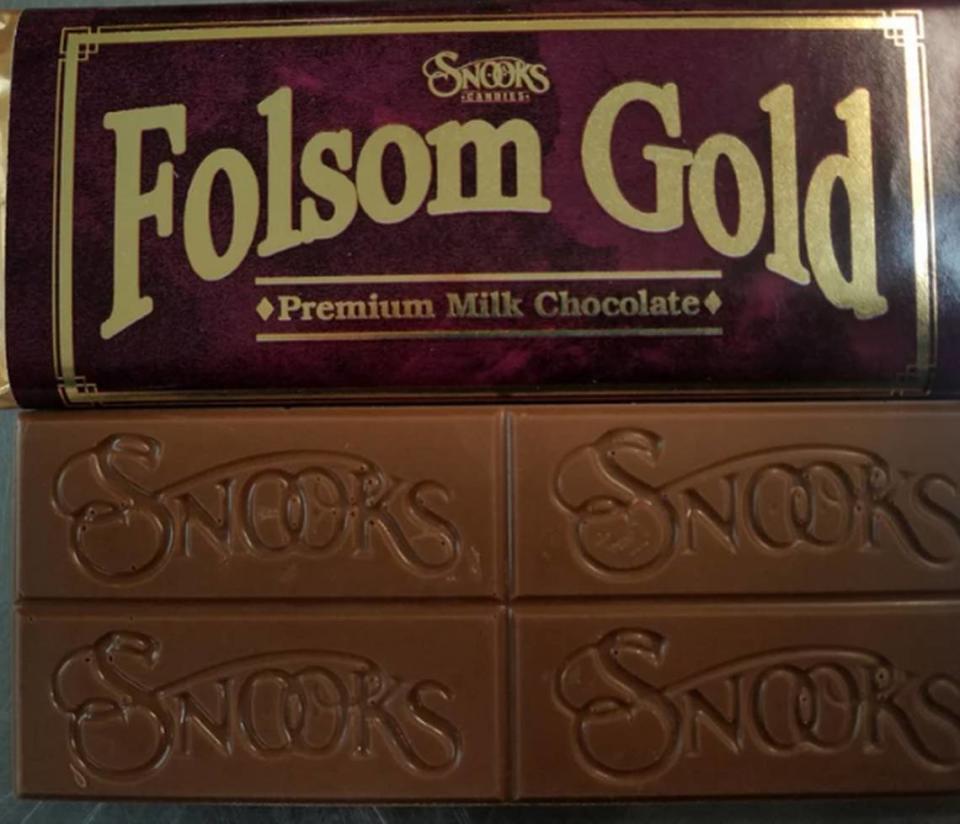 Folsom Gold milk chocolate bars are a highlight of Snooks Candies & Chocolate Factory in Folsom.