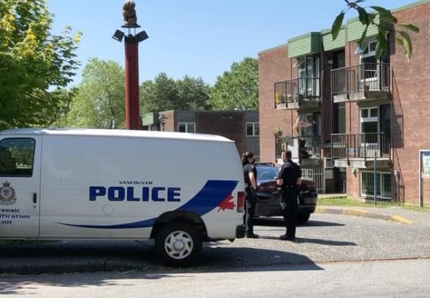 Two Vancouver police officers were stabbed while responding to a call Monday morning. (Matthew McFarlane/CBC - image credit)