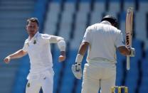 Cricket - New Zealand v South Africa - second cricket test match - Centurion Park, Centurion, South Africa - 30/8/2016. South Africa's Dale Steyn celebrates the dismissal of New Zealand's Ross Taylor. REUTERS/Siphiwe Sibeko