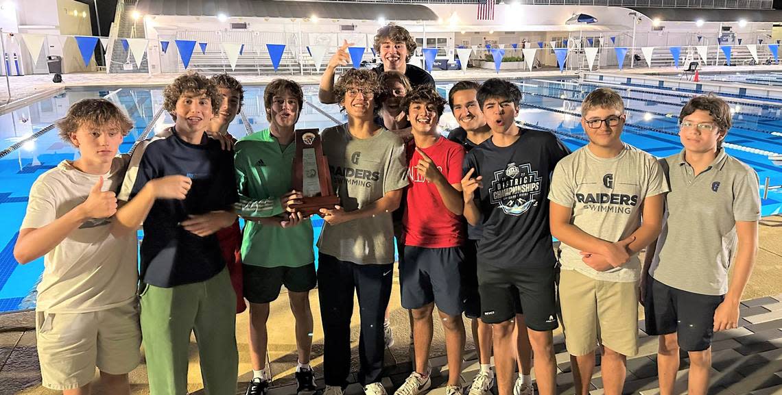 The Gulliver Prep boys’ swim team won the district title.